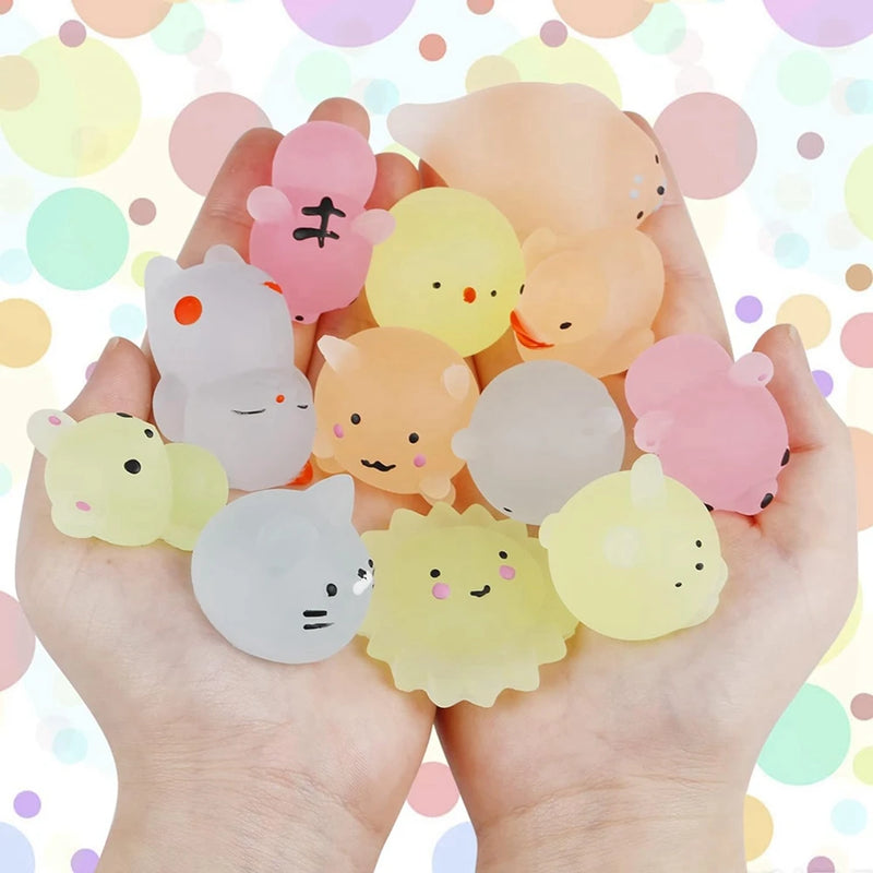 Animais kawaii para crianças, brinquedos para aliviar o stress, brilham no escuro